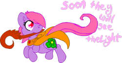 Size: 665x347 | Tagged: safe, artist:cotton, imported from derpibooru, clover (g1), earth pony, pony, my little pony tales, female, g1, g1 to g4, g4, generation leap, god tier, god tiers, hero of light, homestuck, mare, mouth hold, solo