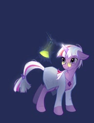 Size: 538x700 | Tagged: dead source, safe, artist:tomatocoup, imported from derpibooru, twilight sparkle, pony, unicorn, blue background, clothes, elderly, female, flask, floppy ears, glasses, glowing horn, lab coat, magic, mare, mortal twilight, older, older twilight, scientist, simple background, solo, telekinesis, unicorn twilight