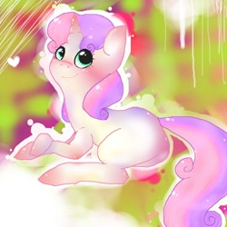 Size: 1000x1000 | Tagged: safe, artist:kryssidaunicorn, imported from derpibooru, sweetie belle, pony, unicorn, abstract background, female, filly, looking up, solo