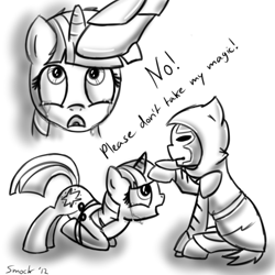 Size: 1000x1000 | Tagged: safe, artist:smockhobbes, imported from derpibooru, twilight sparkle, pony, unicorn, amon, crying, female, grayscale, mare, mask, monochrome, ponified, the legend of korra, tied up