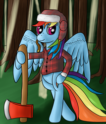 Size: 1500x1750 | Tagged: safe, artist:raedrob, deleted from derpibooru, imported from derpibooru, rainbow dash, axe, lumberjack