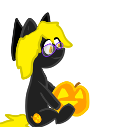 Size: 500x500 | Tagged: safe, artist:archimedesogle, imported from derpibooru, oc, oc only, oc:jack-o-lantern, earth pony, pony, glasses, halloween, jack-o-lantern, male, pumpkin, simple background, sitting, stallion, white background