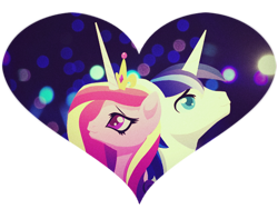 Size: 600x450 | Tagged: source needed, useless source url, safe, artist:rizcifra, imported from derpibooru, princess cadance, shining armor, alicorn, pony, unicorn, bust, female, heart, male, mare, shiningcadance, shipping, stallion, straight