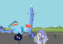 Size: 2900x2054 | Tagged: safe, artist:lonewolf3878, imported from derpibooru, derpy hooves, rainbow dash, oc, pegasus, pony, aircraft, clothes, costume, f-14 tomcat, female, fighter, high res, jet, jet fighter, mare, new lunar republic, plane, shadowbolts, shadowbolts costume, warplane