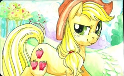 Size: 1280x784 | Tagged: safe, artist:buttercupsaiyan, imported from derpibooru, applejack, earth pony, pony, female, mare, solo, traditional art, tree, watercolor painting