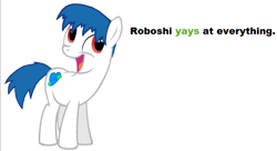 Size: 697x379 | Tagged: safe, imported from derpibooru, oc, oc only, oc:roboshi, earth pony, pony, male, meta, roboshi (user), simple background, solo, stallion, white background