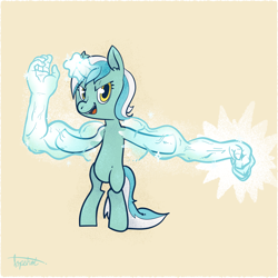 Size: 950x950 | Tagged: safe, artist:ponyshot, deleted from derpibooru, imported from derpibooru, lyra heartstrings, pony, unicorn, arms, bipedal, female, magic, magic hands, mare, solo