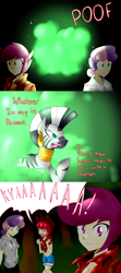 Size: 800x1799 | Tagged: safe, artist:starykrow, imported from derpibooru, sweetie belle, zecora, human, zebra, ask the cmc, dante (devil may cry), devil may cry, devil may cry 3, female, forest, humanized