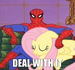 Size: 272x252 | Tagged: safe, imported from derpibooru, fluttershy, pegasus, pony, 60s spider-man, deal with it, female, floppy ears, mare, meme, spider-man