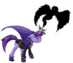 Size: 780x680 | Tagged: safe, artist:djlavasurfer, imported from derpibooru, twilight sparkle, pony, unicorn, actor allusion, cape, clothes, crossover, female, floppy ears, mare, raven (dc comics), raven (teen titans), simple background, solo, teen titans, transparent background, twiraven, voice actor joke