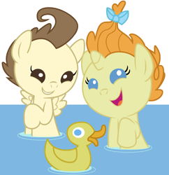 Size: 3200x3300 | Tagged: safe, artist:beavernator, imported from derpibooru, pound cake, pumpkin cake, pegasus, pony, unicorn, baby cakes, baby, baby pony, bath, cake twins, duo, female, high res, male, rubber duck, siblings, twins, water