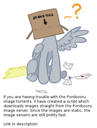 Size: 323x425 | Tagged: safe, artist:maximillianveers, imported from derpibooru, derpy hooves, pegasus, pony, brony history, female, letter, mare, meta, ponibooru, question mark, simple background, sitting, solo, spread wings, text, underhoof, white background, wings