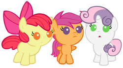 Size: 5000x2750 | Tagged: safe, artist:beavernator, imported from derpibooru, apple bloom, scootaloo, sweetie belle, earth pony, pegasus, pony, unicorn, baby, baby apple bloom, baby belle, baby pony, baby scootaloo, cutie mark crusaders, female, foal, simple background, white background