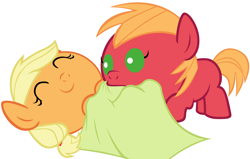 Size: 5040x3200 | Tagged: safe, artist:beavernator, imported from derpibooru, applejack, big macintosh, earth pony, pony, baby, baby macintosh, baby pony, babyjack, blanket, colt, colt big macintosh, duo, female, filly, filly applejack, foal, male, simple background, white background, younger