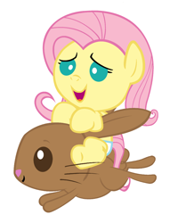 Size: 1600x2000 | Tagged: safe, artist:beavernator, imported from derpibooru, fluttershy, pegasus, pony, rabbit, baby, baby pony, babyshy, diaper, female, filly, foal, simple background, white background