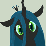 Size: 150x150 | Tagged: safe, artist:tomdantherock, imported from derpibooru, queen chrysalis, changeling, changeling queen, animated, blinking, crown, cute, cutealis, ear flick, ear twitch, female, filly, gif, gif for breezies, grin, head tilt, jewelry, looking at you, picture for breezies, regalia, simple background, smiling, solo
