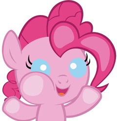 Size: 3000x3120 | Tagged: safe, artist:beavernator, imported from derpibooru, pinkie pie, pony, against glass, baby, baby pie, baby pony, breach, female, filly, foal, high res, looking at you, open mouth, simple background, smiling, solo, squishy cheeks, white background