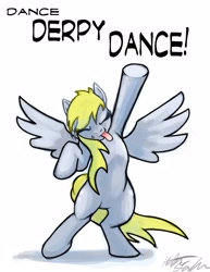 Size: 2550x3300 | Tagged: safe, artist:hattonslayden, imported from derpibooru, derpy hooves, pegasus, pony, bipedal, dancing, eyes closed, female, high res, mare, solo, tongue out