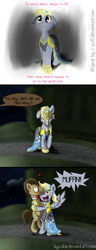 Size: 878x2283 | Tagged: safe, artist:c-puff, imported from derpibooru, derpy hooves, doctor whooves, time turner, earth pony, pegasus, pony, bipedal, blushing, clothes, comic, crying, dress, female, hug, male, mare, muffin, stallion