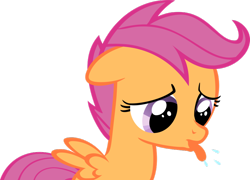 Size: 900x649 | Tagged: artist needed, source needed, safe, artist:yurp, imported from derpibooru, scootaloo, pegasus, pony, female, filly, floppy ears, looking down, raspberry, raspberry noise, sad, simple background, solo, spread wings, tongue out, transparent background, vector