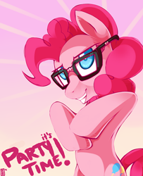 Size: 730x900 | Tagged: safe, artist:si1vr, imported from derpibooru, pinkie pie, earth pony, pony, abstract background, bipedal, female, glasses, mare, solo