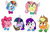 Size: 2106x1410 | Tagged: safe, artist:plastiware, imported from derpibooru, applejack, fluttershy, pinkie pie, rainbow dash, rarity, twilight sparkle, book, crossover, goomba, goombafied, horn, mane six, mario, mushroom, my little x, paper mario, paragoomba, simple background, species swap, spiked goomba, super mario bros., white background, wings