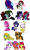 Size: 1658x2722 | Tagged: safe, artist:ponymonster, imported from derpibooru, apple bloom, berry punch, scootaloo, surprise, sweetie belle, oc, bat, earth pony, pegasus, pony, unicorn, chibi, cutie mark crusaders, female, filly, flying, g1, g1 to g4, g4, generation leap, glasses, hat, mushroom, simple background, white background