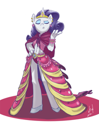 Size: 681x850 | Tagged: safe, artist:atryl, imported from derpibooru, rarity, anthro, unguligrade anthro, unicorn, belly button, clothes, dress, ear piercing, earring, eyes closed, female, gala dress, glass slipper (footwear), high heels, jewelry, midriff, panties, piercing, pink underwear, shoes, smug, solo, underwear