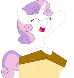 Size: 900x955 | Tagged: safe, artist:bonaldo-kun, imported from derpibooru, sweetie belle, pony, unicorn, eyes closed, female, filly, podium, raised hoof, school desk, simple background, solo, transparent background, waving