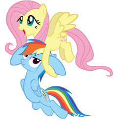 Size: 10000x10000 | Tagged: safe, artist:gratlofatic, imported from derpibooru, fluttershy, rainbow dash, pegasus, pony, may the best pet win, absurd resolution, best friends, carrying, duo, duo female, female, flying, happy, mare, simple background, transparent background, vector