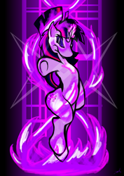 Size: 2480x3508 | Tagged: safe, artist:saliantsunbreeze, imported from derpibooru, twilight sparkle, pony, unicorn, abstract background, bipedal, female, high res, magic, mare, pointing, solo