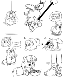 Size: 1200x1400 | Tagged: safe, artist:marcusmaximus, imported from derpibooru, twilight sparkle, fluffy pony, abuse, angry, cheek puffing, comic, crying, cute, fluffy pony original art, monochrome, scrunchy face, sketties, sorry stick, spaghetti, twifluff, urine