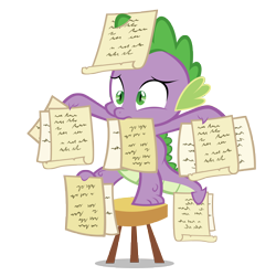 Size: 7924x7924 | Tagged: safe, artist:gratlofatic, imported from derpibooru, spike, dragon, absurd resolution, male, mouth hold, note, simple background, solo, stool, transparent background, vector