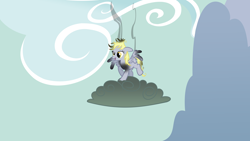 Size: 10000x5625 | Tagged: safe, artist:gratlofatic, imported from derpibooru, derpy hooves, pegasus, pony, absurd resolution, cloud, dark clouds, female, floppy ears, mare, messy mane, on a cloud, open mouth, smiling, solo, spread wings, standing on a cloud, standing on cloud, vector