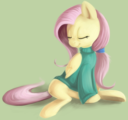 Size: 874x819 | Tagged: safe, artist:php27, imported from derpibooru, fluttershy, pegasus, pony, bottomless, clothes, eyes closed, female, mare, partial nudity, ponytail, sitting, solo, sweater, sweatershy