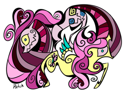 Size: 1600x1200 | Tagged: safe, artist:pashapup, imported from derpibooru, fluttershy, pinkie pie, earth pony, pegasus, pony, abstract, duo, female, flutterbitch, mare, pinkamena diane pie, simple background, stained glass, white background