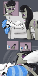 Size: 1000x2000 | Tagged: safe, artist:valcron, imported from derpibooru, dj pon-3, octavia melody, vinyl scratch, earth pony, pony, unicorn, comic, couch, female, lesbian, mare, mouth hold, pillow, scratchtavia, shipping, sleeping