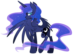 Size: 2500x1850 | Tagged: safe, artist:equestria-prevails, imported from derpibooru, princess luna, alicorn, pony, female, lidded eyes, looking back, mare, simple background, solo, spread wings, transparent background, wings