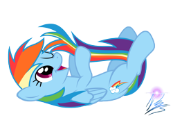 Size: 11787x8000 | Tagged: dead source, safe, artist:nightmaremoons, imported from derpibooru, rainbow dash, pegasus, pony, absurd resolution, cute, dashabetes, female, mare, on back, one eye closed, playing with tail, simple background, smiling, solo, transparent background, vector