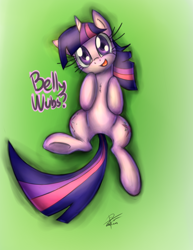 Size: 1970x2550 | Tagged: safe, artist:leadhooves, imported from derpibooru, twilight sparkle, pony, unicorn, belly, bellyrubs, bronybait, cute, female, gradient background, looking at you, mare, on back, solo, twiabetes, unicorn twilight