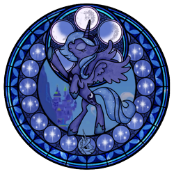 Size: 720x720 | Tagged: safe, artist:akili-amethyst, imported from derpibooru, princess celestia, princess luna, alicorn, pony, disney, dive to the heart, eyes closed, female, kingdom hearts, mare, princess, raised hoof, rearing, s1 luna, simple background, stained glass, transparent background