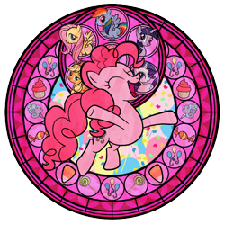 Size: 720x720 | Tagged: safe, artist:akili-amethyst, imported from derpibooru, applejack, fluttershy, pinkie pie, rainbow dash, rarity, twilight sparkle, earth pony, pony, cardboard twilight, disney, dive to the heart, eyes closed, female, jumping, kingdom hearts, mare, stained glass