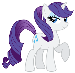 Size: 5000x4842 | Tagged: safe, artist:jennieoo, imported from derpibooru, rarity, pony, unicorn, absurd resolution, alternate hairstyle, female, looking back, mare, ponytail, raised hoof, show accurate, simple background, solo, transparent background, vector