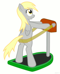 Size: 495x609 | Tagged: safe, artist:jepso, imported from derpibooru, derpy hooves, pegasus, pony, animated, bipedal, bipedal leaning, butt, exercise, female, gif, leaning, mare, plot, plot development, solo, vibrating, workout