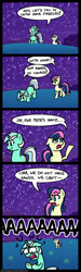 Size: 600x1993 | Tagged: safe, artist:zicygomar, imported from derpibooru, bon bon, lyra heartstrings, sweetie drops, earth pony, firefly (insect), pony, unicorn, comic, duo, female, mare, night, no pupils, screaming, squashed