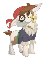 Size: 987x1200 | Tagged: safe, artist:pashapup, imported from derpibooru, pipsqueak, earth pony, pony, best boi, colt, eyepatch, floppy ears, male, mouth hold, no pupils, pirate, simple background, solo, sword, transparent background, weapon