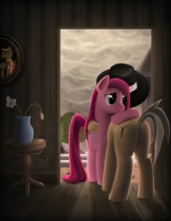 Size: 1300x1688 | Tagged: safe, artist:2snacks, imported from derpibooru, igneous rock pie, pinkie pie, earth pony, pony, butt, door, duo, father and daughter, female, hug, male, mare, pinkamena diane pie, plot, rock farm, smiling, stallion