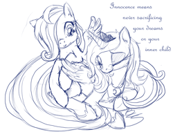 Size: 778x594 | Tagged: safe, artist:buttercupsaiyan, imported from derpibooru, fluttershy, princess luna, alicorn, pegasus, pony, female, lesbian, lunashy, mare, monochrome, princess, s1 luna, shipping, shy