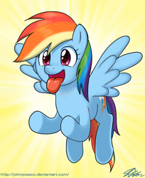 Size: 800x979 | Tagged: safe, artist:johnjoseco, imported from derpibooru, rainbow dash, pegasus, pony, the super speedy cider squeezy 6000, abstract background, female, flying, mare, solo, tongue out