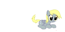 Size: 1050x525 | Tagged: safe, artist:tranquilmind, imported from derpibooru, derpy hooves, pegasus, pony, animated, behaving like a cat, chase, cute, derpabetes, female, filly, gif, jumping, laser pointer, open mouth, simple background, smiling, solo, white background, younger